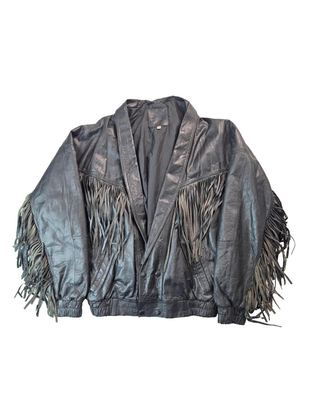 Vintage 1980s Black Leather Fringe Motorcycle Riding Jacket Womens Size Large L